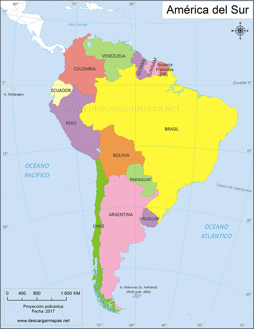 Mapa político de América del Sur | DESCARGAR MAPAS