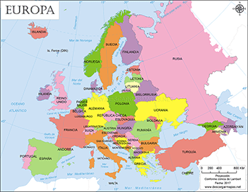 Mapa de Europa con el cáucaso y Turquía