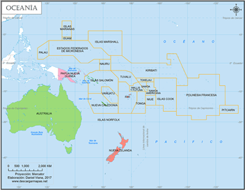 Mapa político de Oceanía