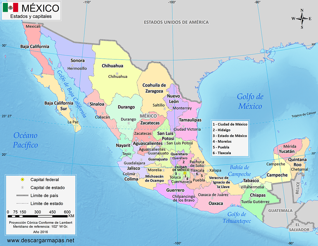 Mapa de México con estados y capitales | DESCARGAR MAPAS