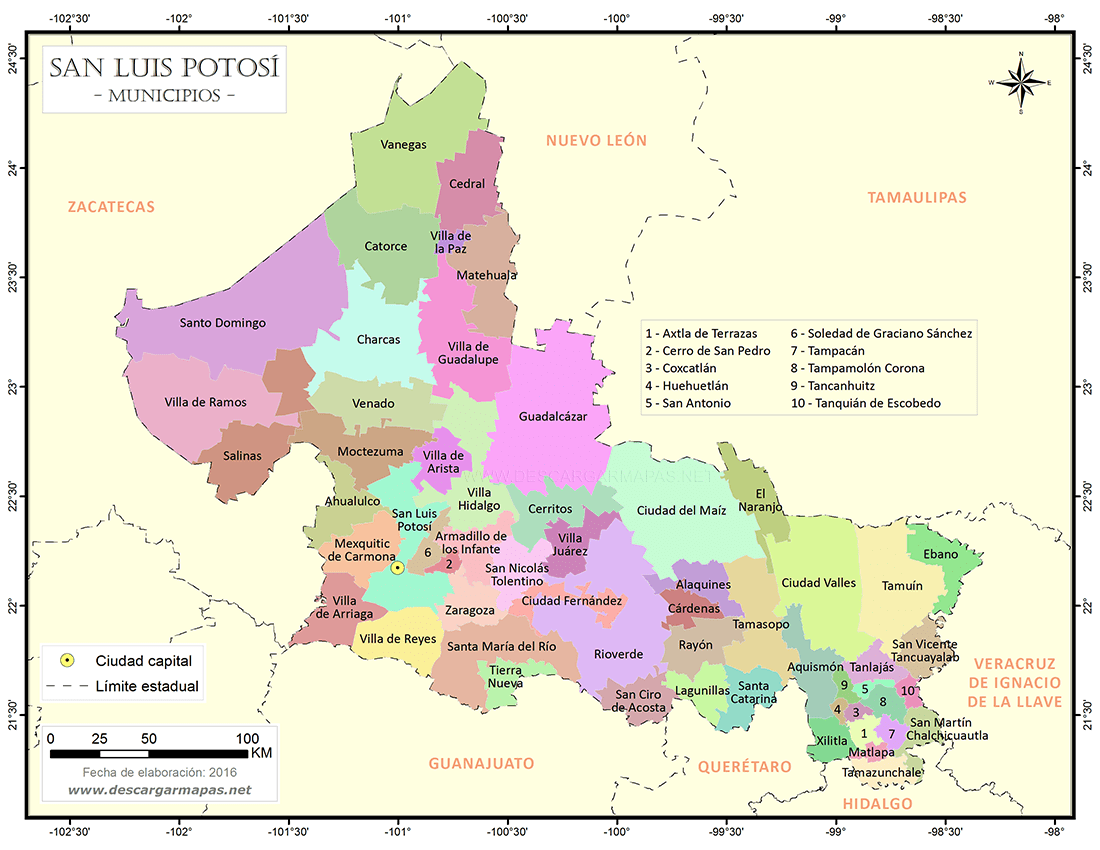 Mapa de municipios de San Luis Potosí | DESCARGAR MAPAS