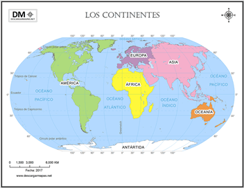 Mapamundi división de continentes