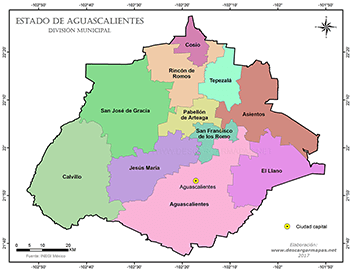 Mapa de municipios de Aguascalientes