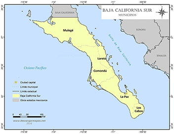 Mapa de municipios de Baja California Sur con nombres