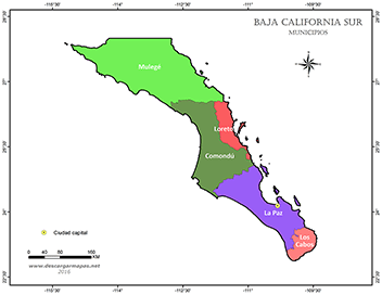 Mapa simple de Baja California Sur por municipios