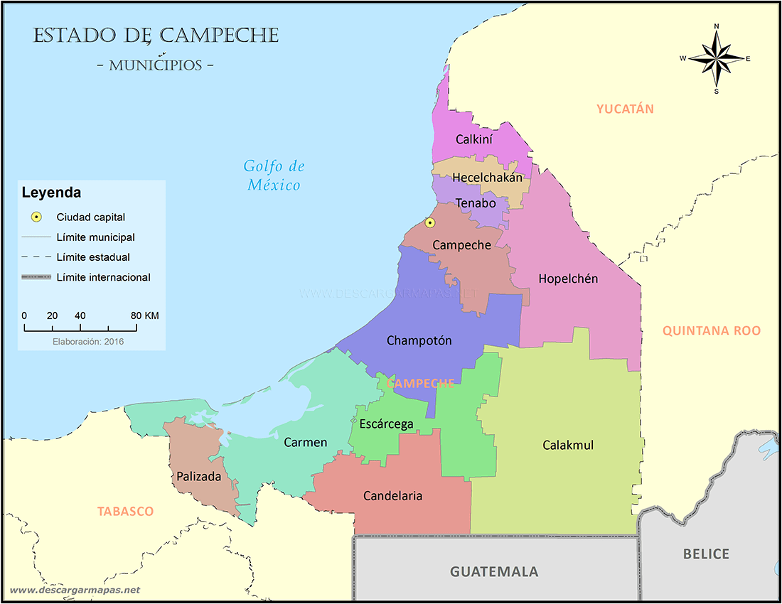 Mapa De Municipios De Campeche Y Límites Descargar Mapas