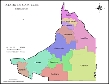 Mapa de municipios de Campeche