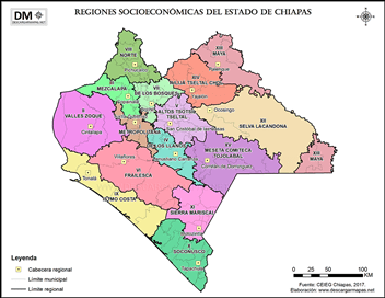 Mapa de regiones socioeconómicas de Chiapas