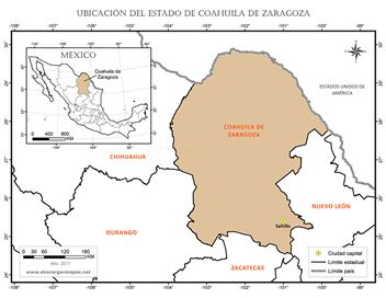 Mapa de ubicación del estado de Coahuila de Zaragoza