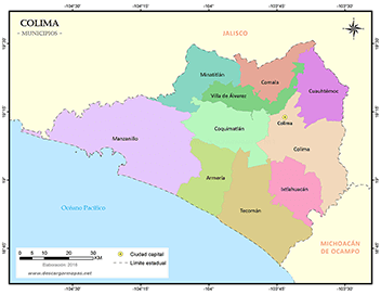 Mapa de municipios del estado de Colima