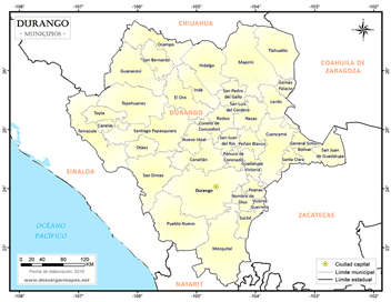 Mapa división municipal del estado de Durango
