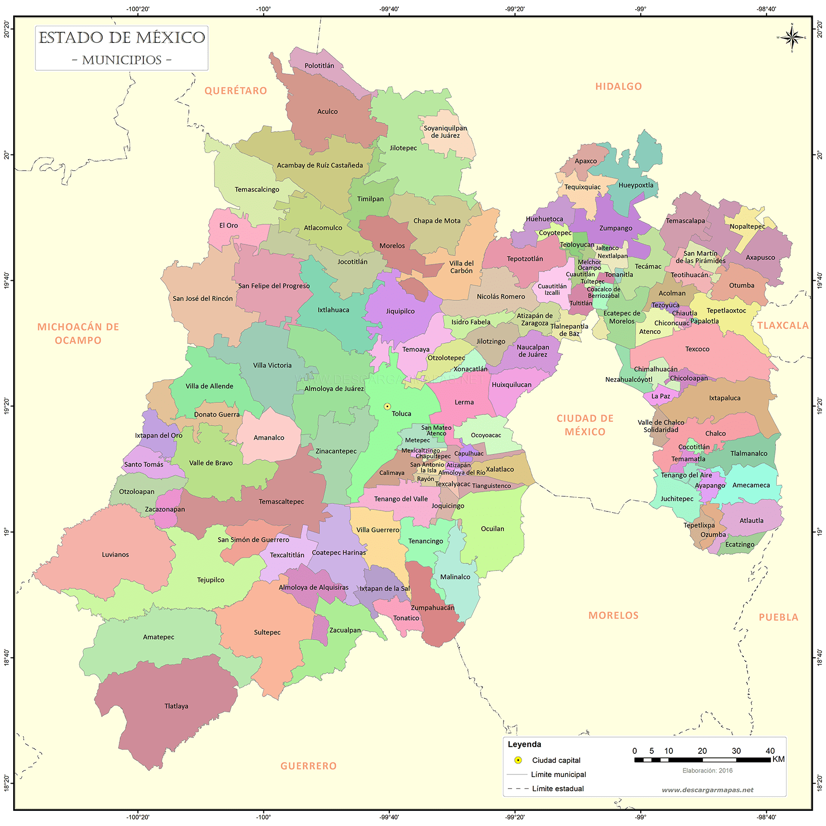 Mapa de municipios de Estado de México | DESCARGAR MAPAS