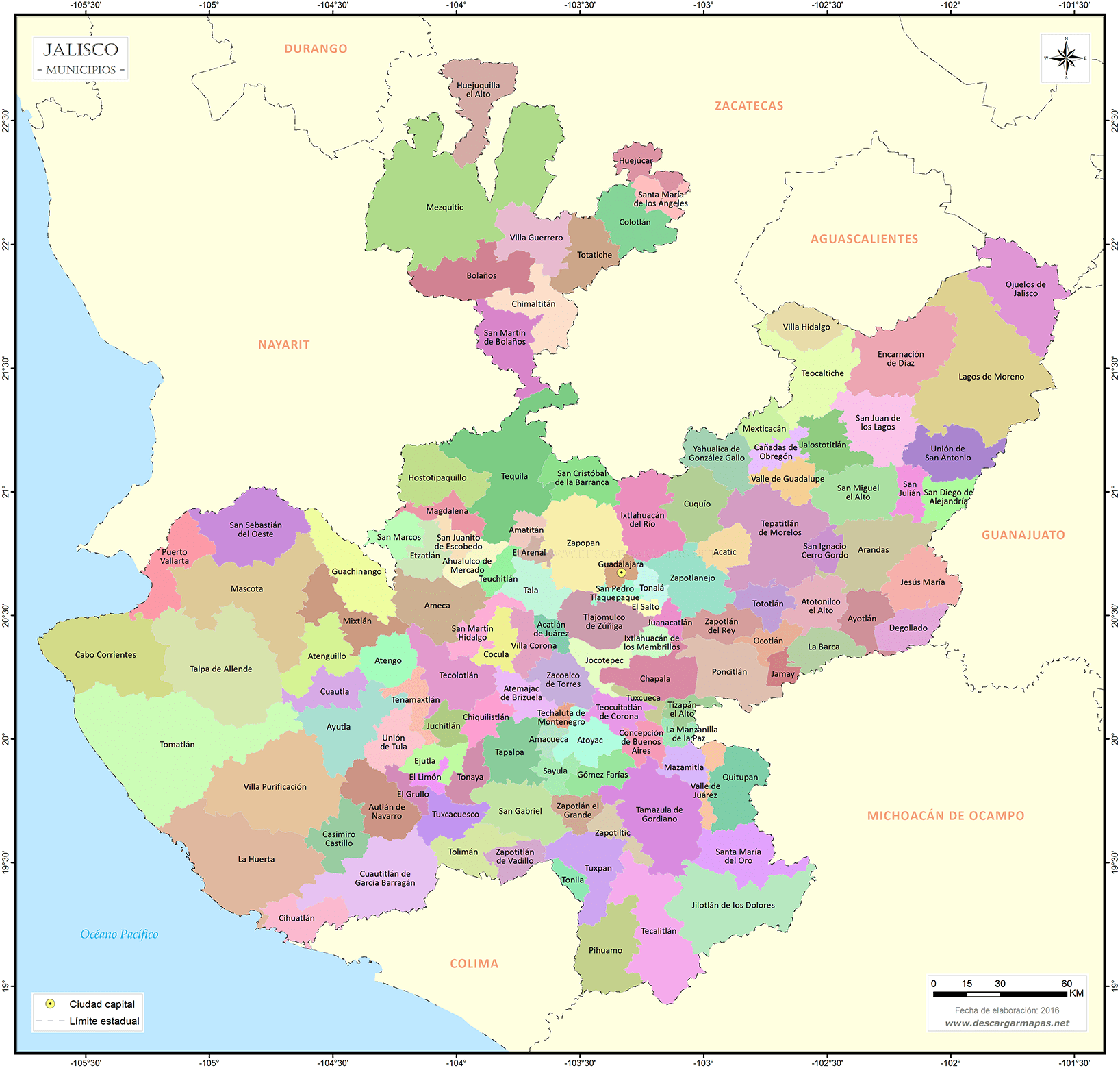 Mapa Estado Jalisco Municipios 