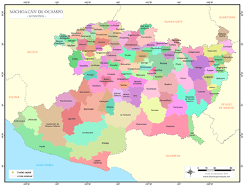 Mapa de municipios de Michoacán de Ocampo