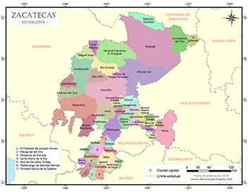 Mapa de municipios de Zacatecas